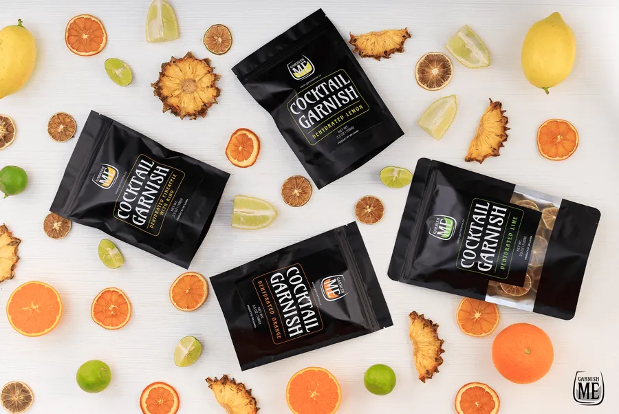 Garnishme cocktail garnish packs with dried citrus and pineapple