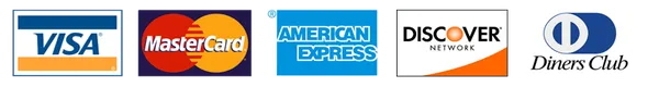 Visa, Mastercard, American Express, Discover, Diners Club